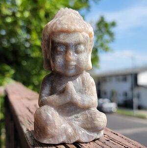 NEW 3.85" MOONSTONE WITH SUNSTONE BUDDHA